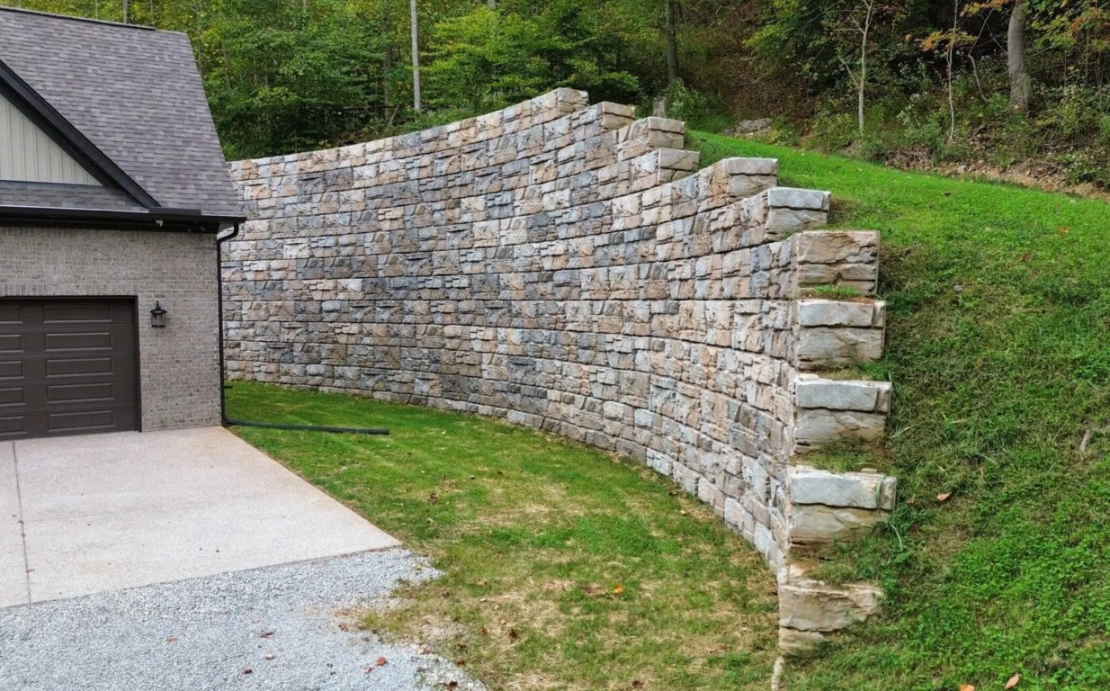 Professional masonry work showcasing expert stone retaining wall construction in Oceanside, California
